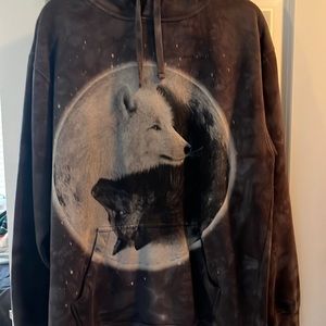Hoodie with wolf on the front grey tie dye